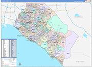 Orange County Metro Area Wall Map Color Cast Style